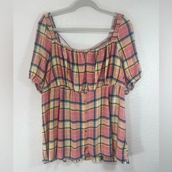 Torrid Plaid Button Down Front Square Neck Babydoll Blouse Women’s US 2X - Picture 9 of 11